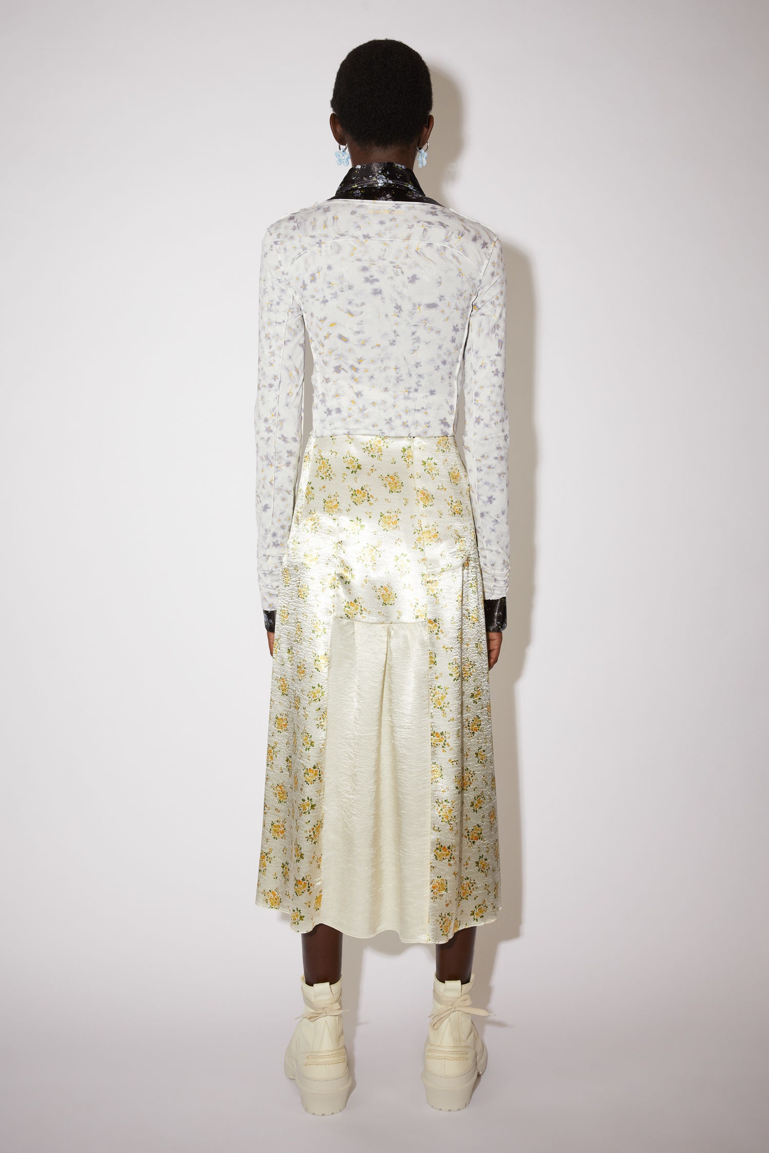 Floral satin skirt - Pale yellow - 3
