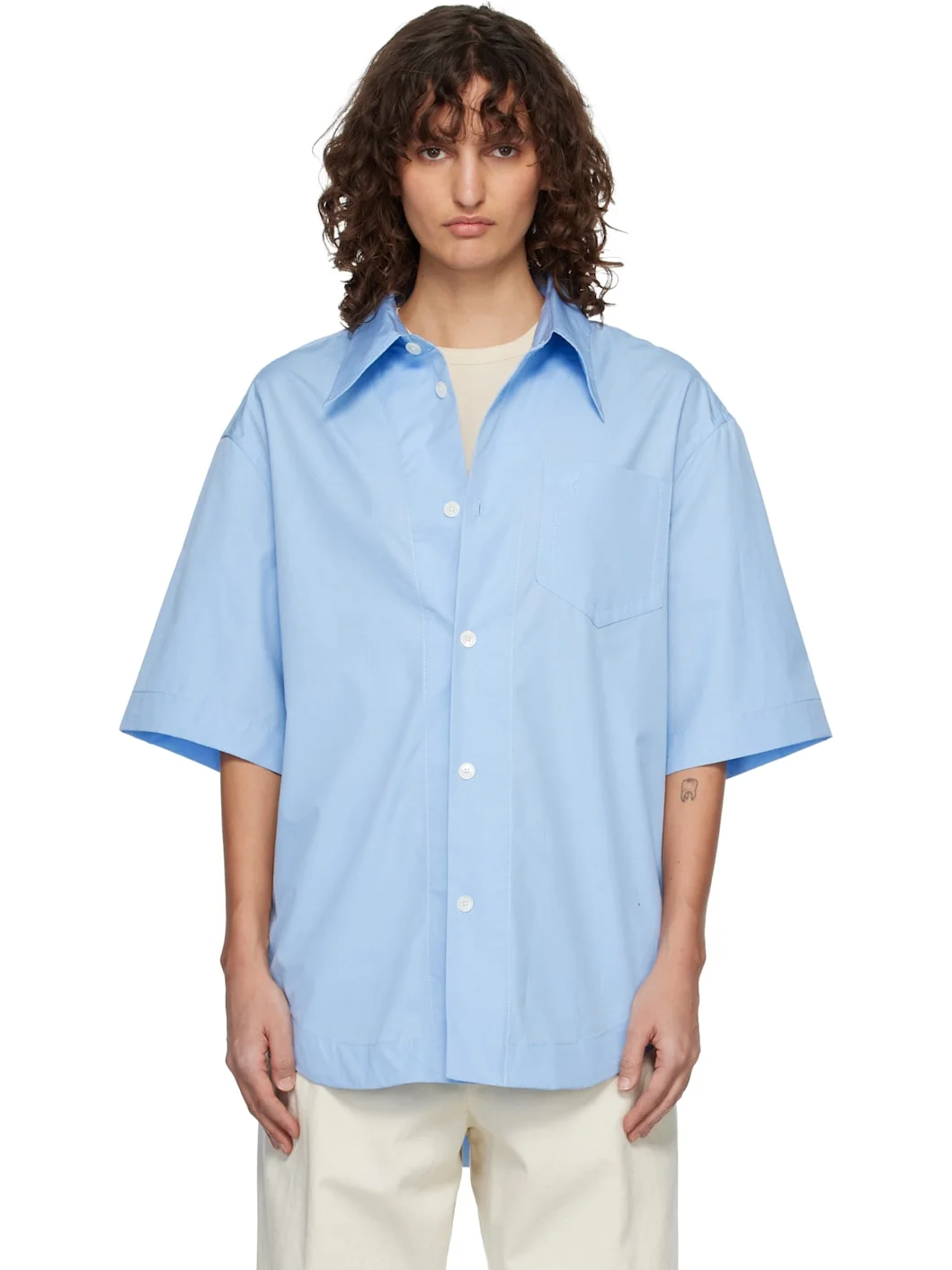 Blue Short Sleeve Wide Shirt - 1