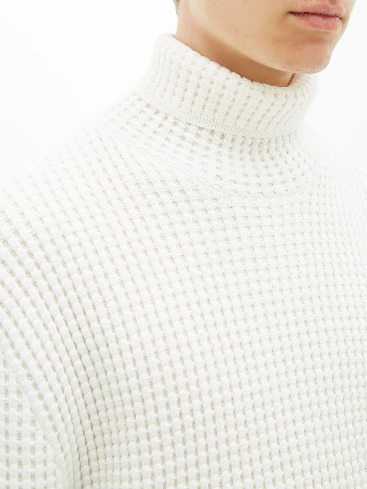 High-neck cotton-blend waffle-piqué sweater - 5