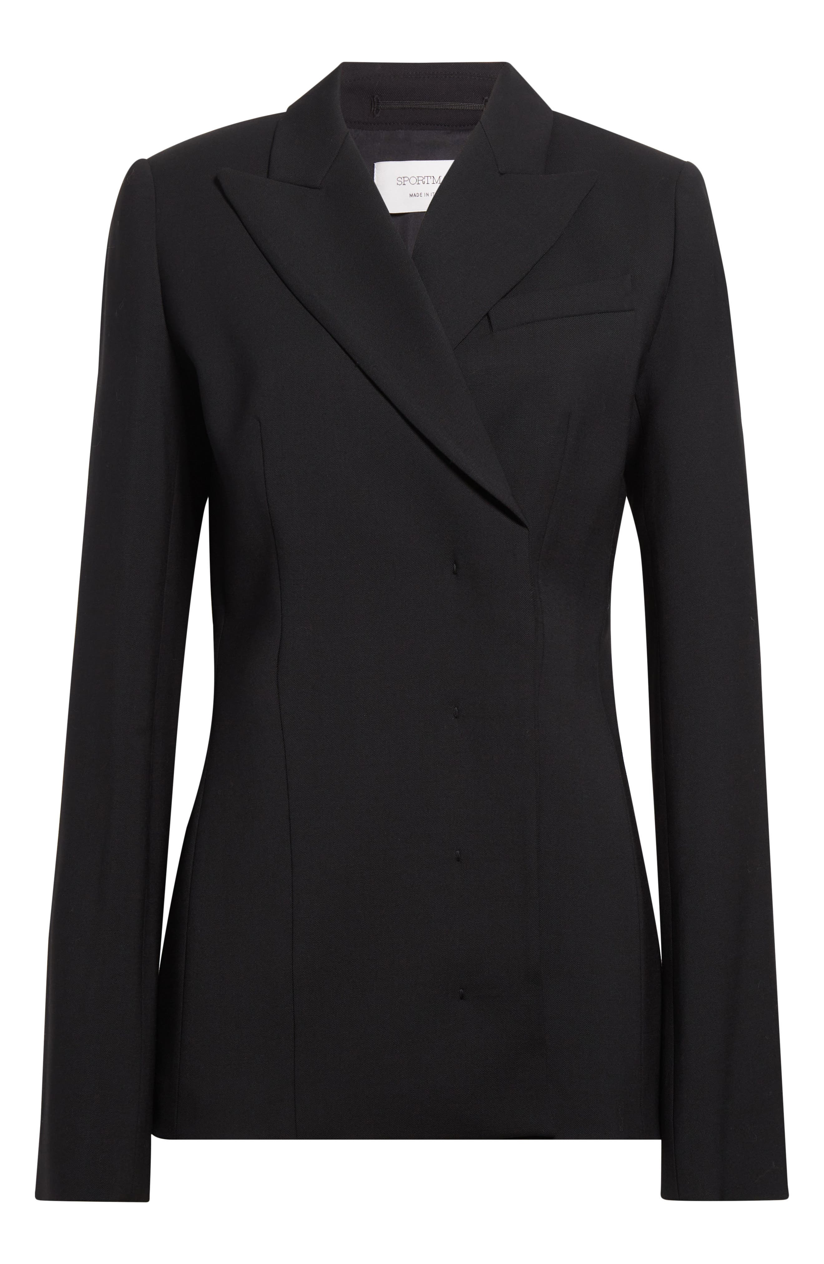 SPORTMAX Cocco Double Breasted Stretch Wool Blazer in Black at Nordstrom - 6