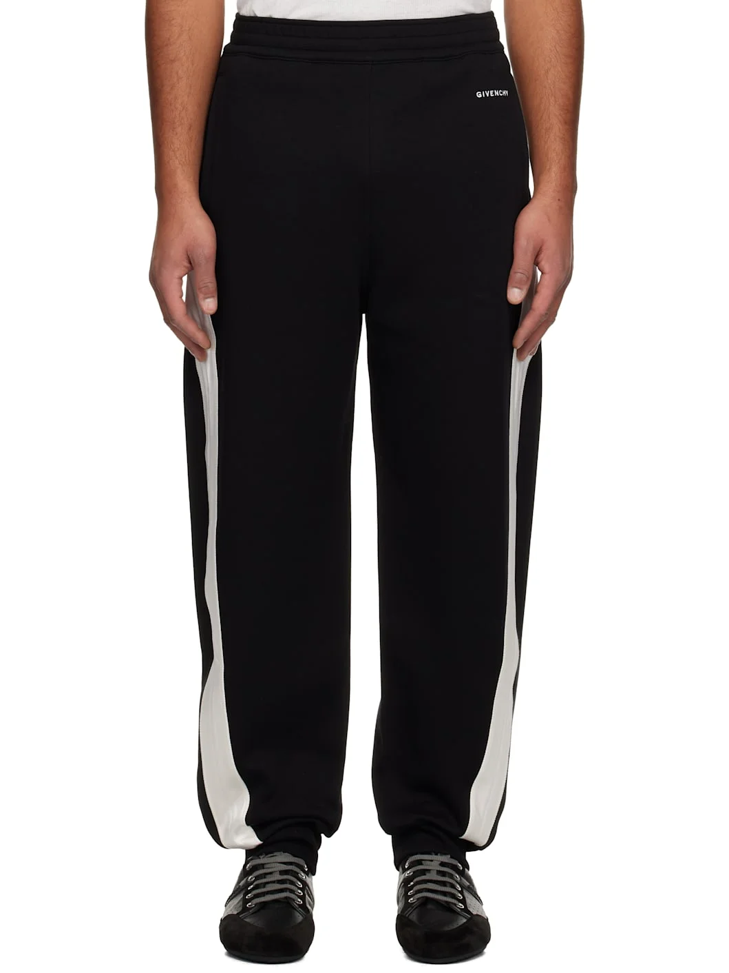 Black Open Seam Contrast Sweatpants - 1