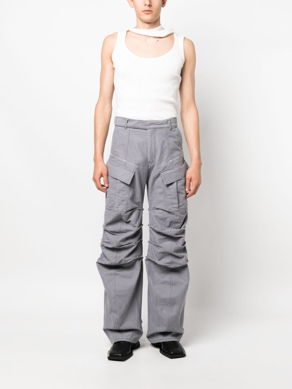 belted-waist cotton cargo pants - 2