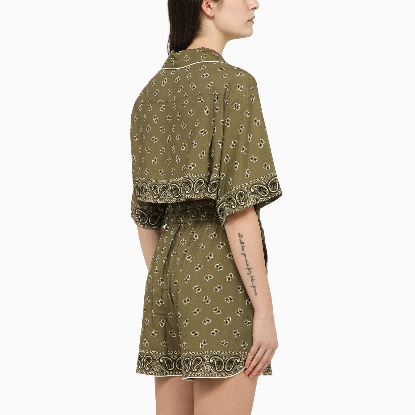 Palm Angels Cropped Shirt With Military Green Print - 3