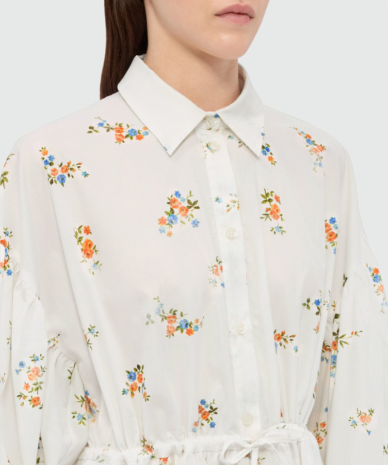 Off-white cotton poplin mini dress with micro floral print 5