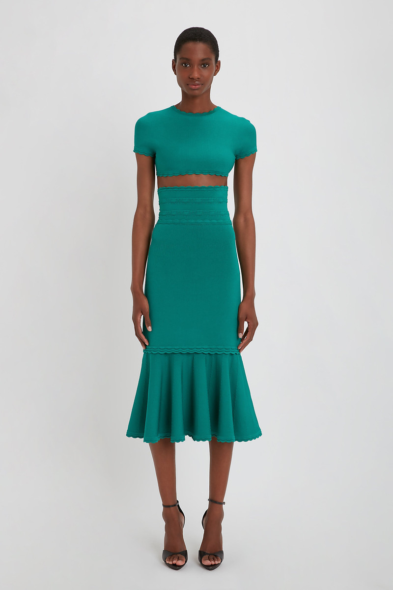 Victoria Beckham Flared Skirt In Teal outlook