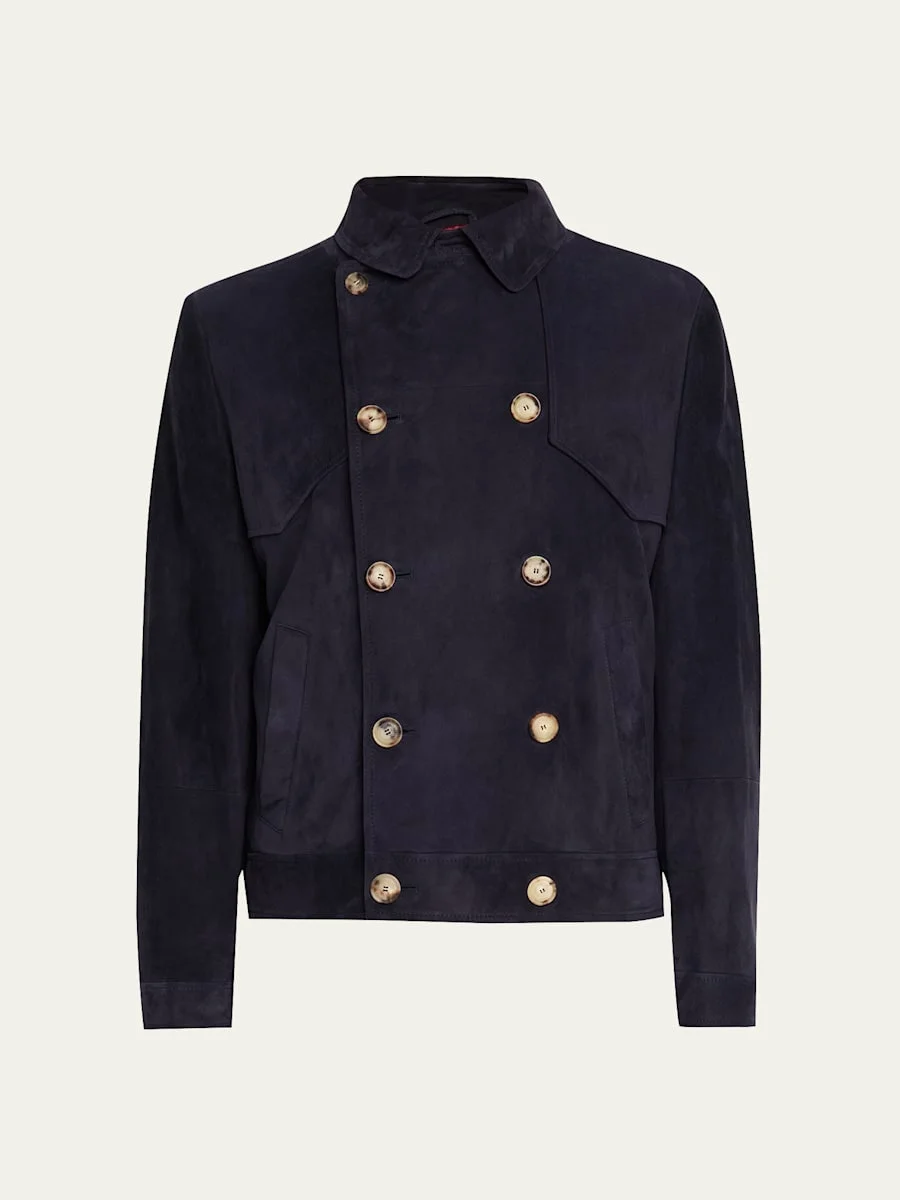Men's Double-Breasted Leather Jacket - 1