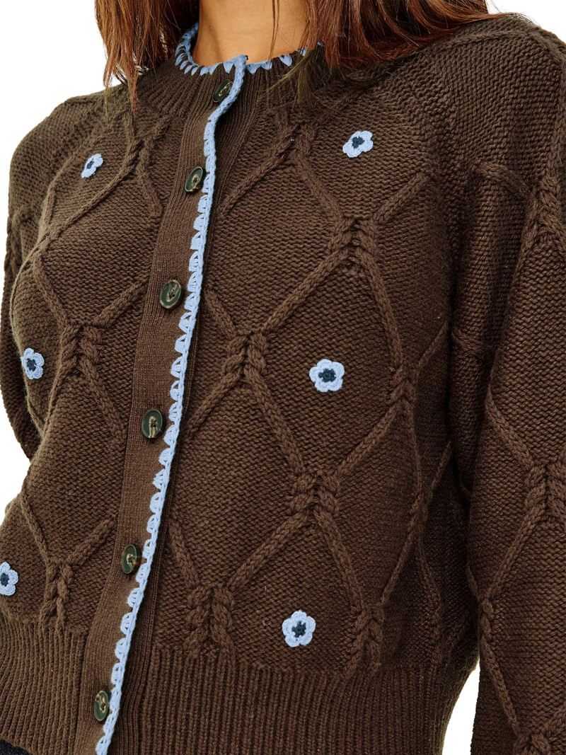 Women's Laurie Floral Cable-Knit Cardigan - Walnut Daisy 5