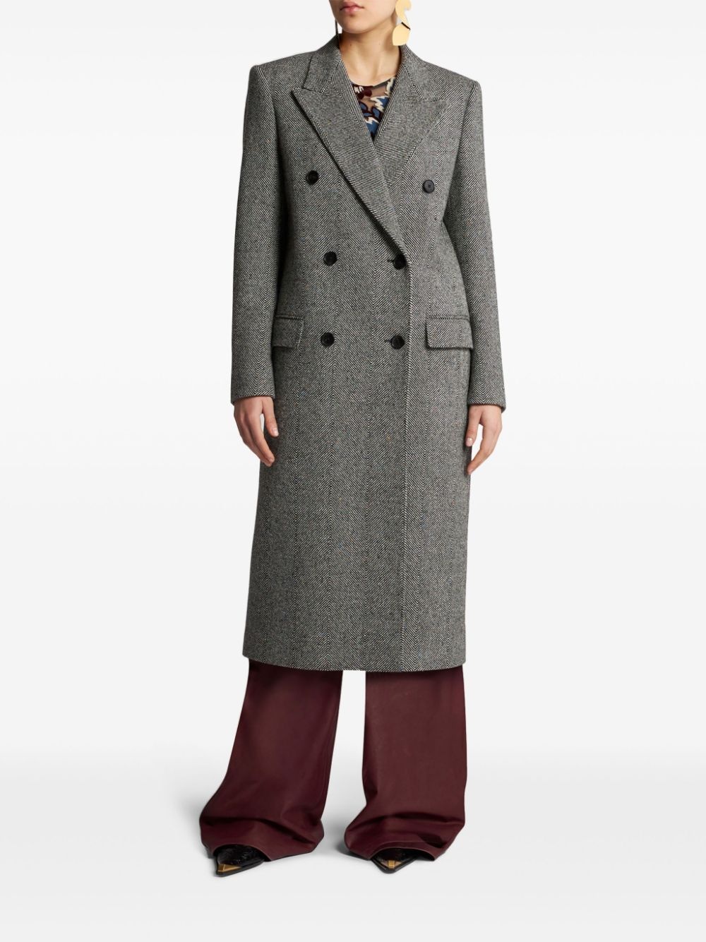 herringbone-pattern double-breasted coat - 2