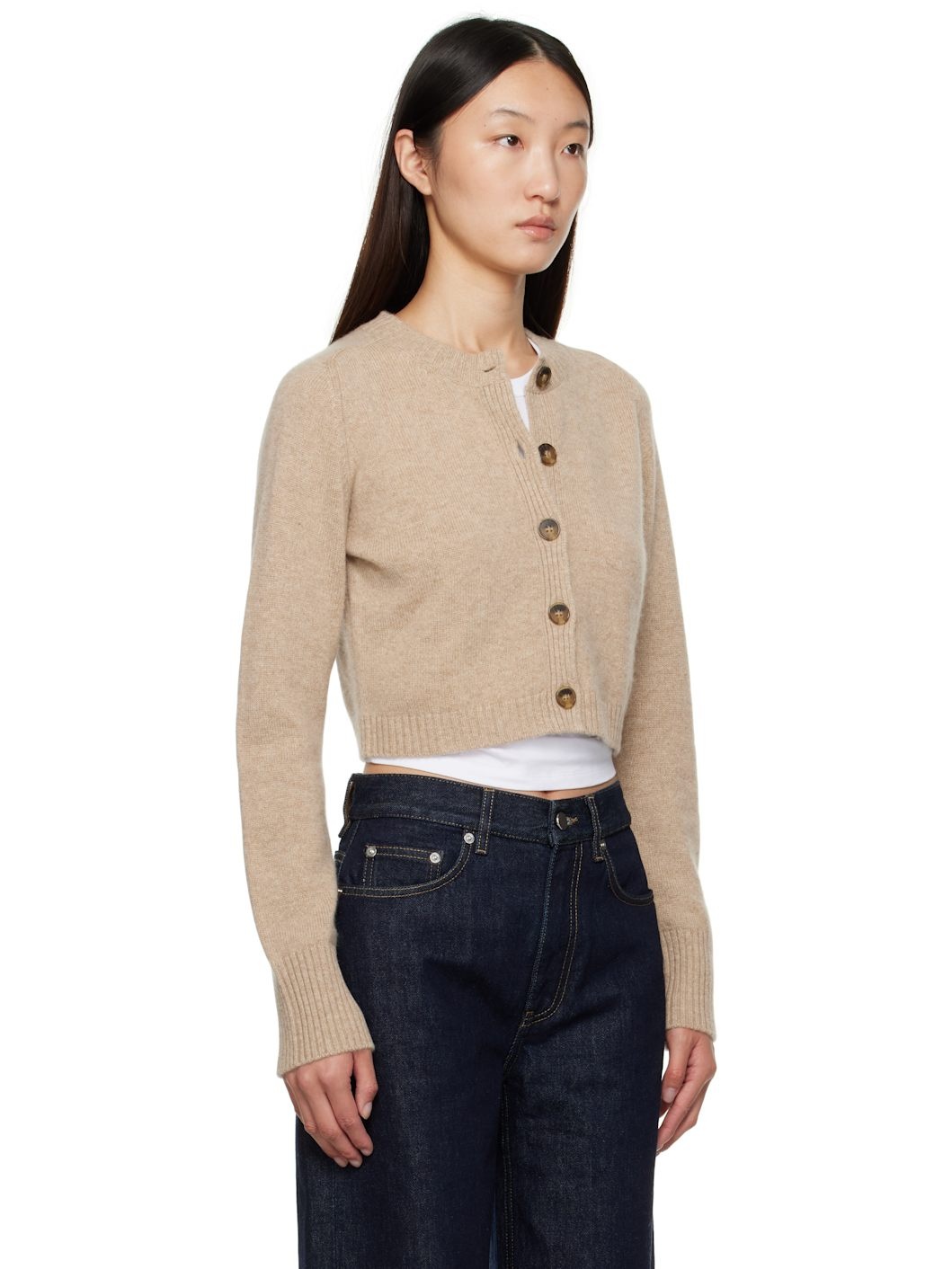 Beige Zephir Cashmere Cropped Cardigan - 2