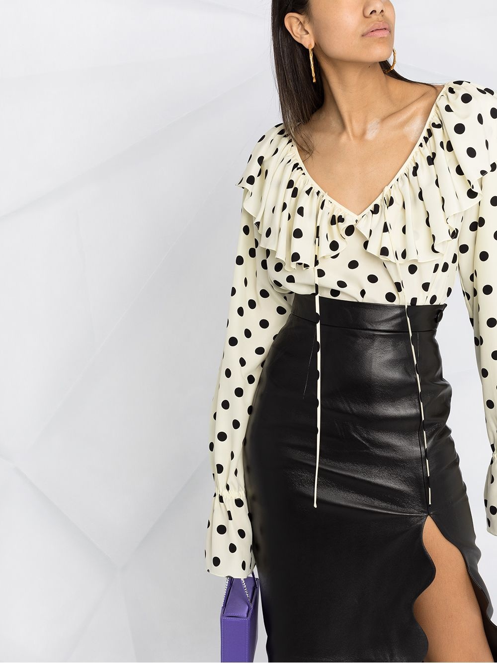 ruffle collar polka-dot print blouse - 5