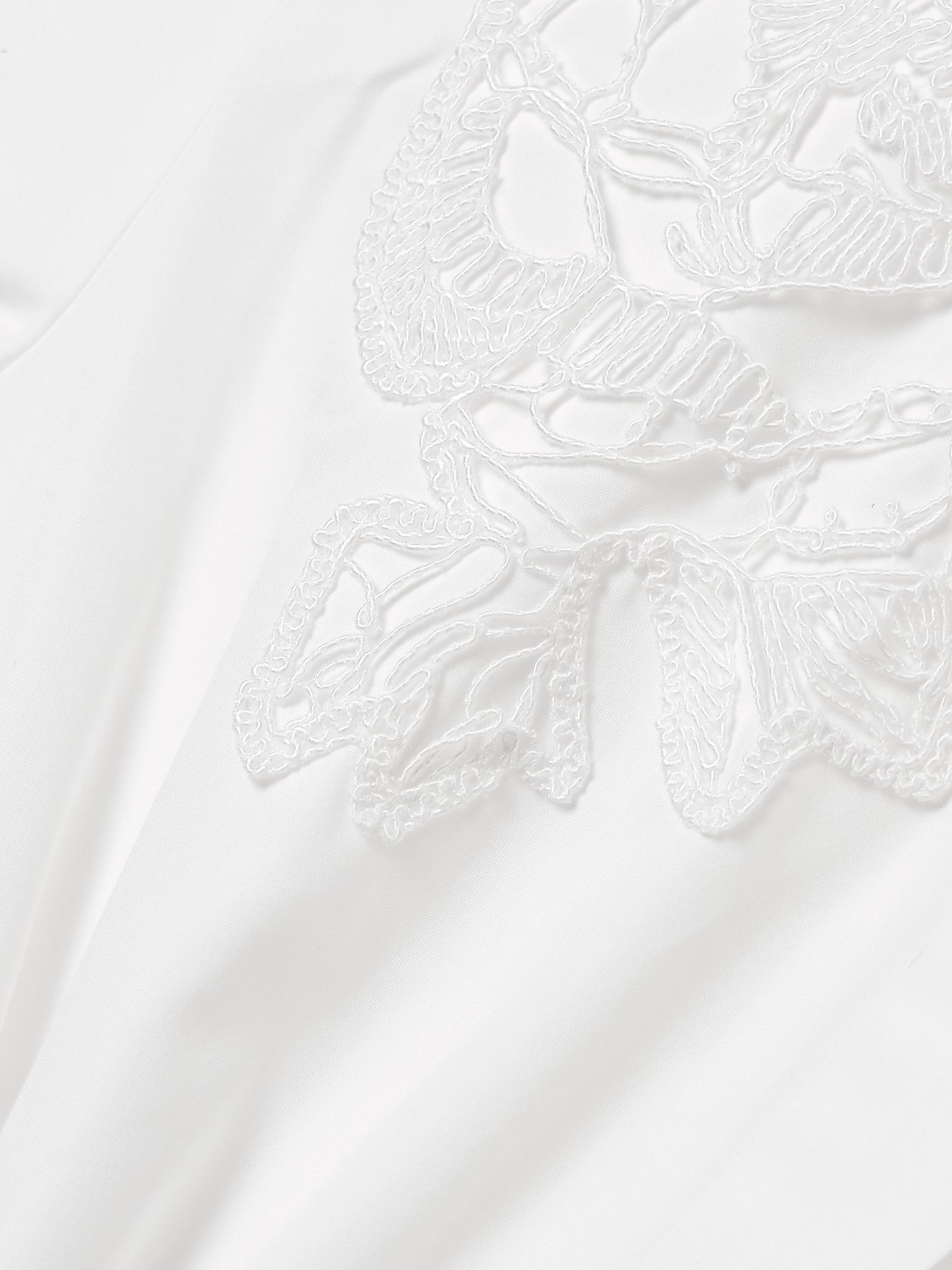 Embroidered gathered cotton-poplin midi shirt dress White - 4