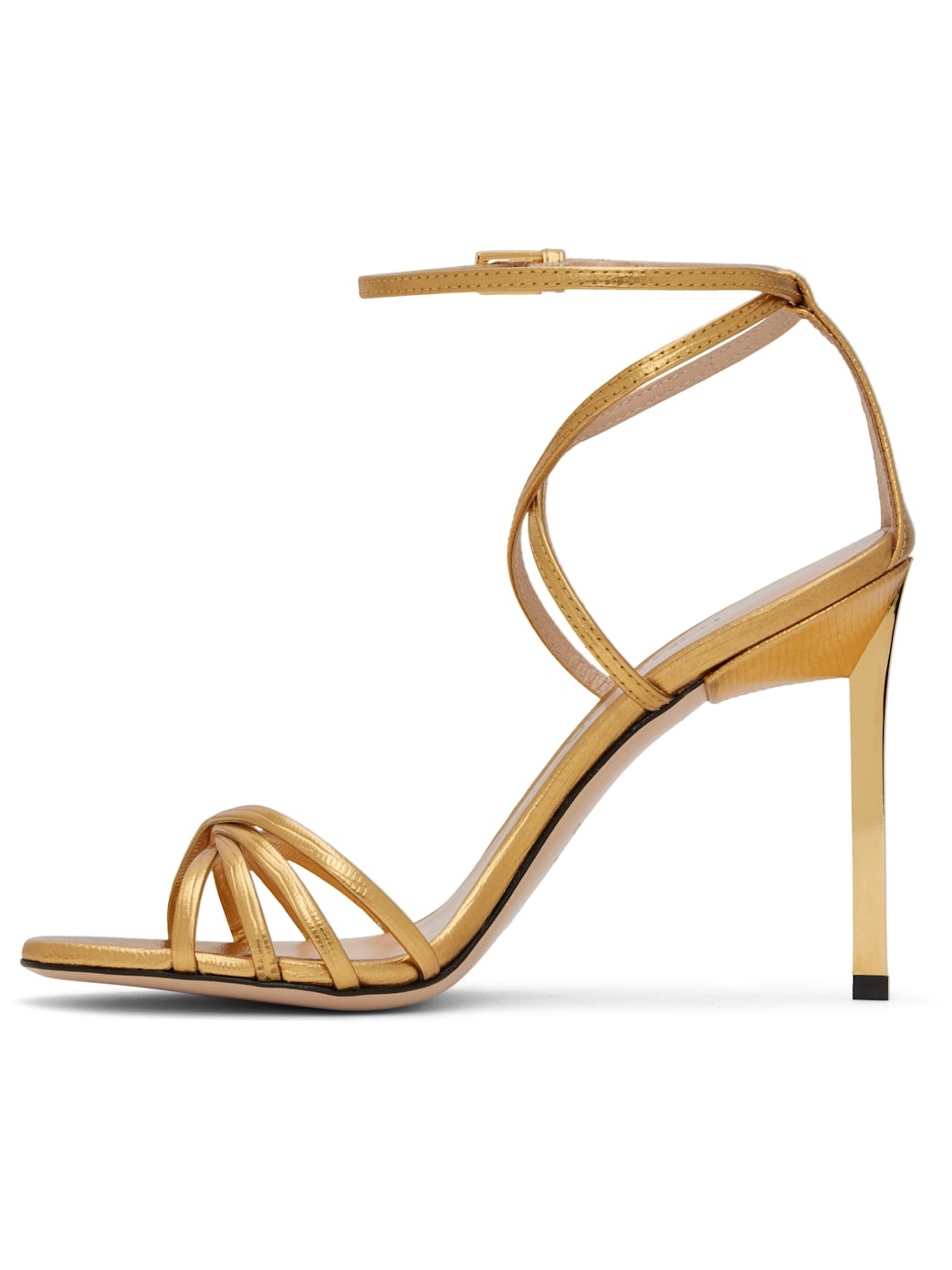 Gold Laminated Printed Lizard Ida Heeled Sandals - 3