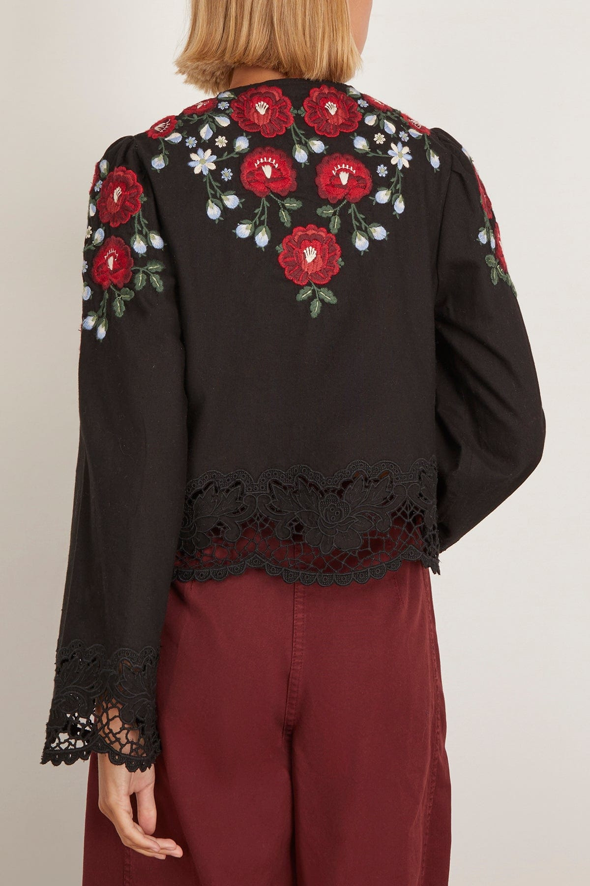 Rosaline Embroidery Long Sleeve Button Up Top in Black - 4
