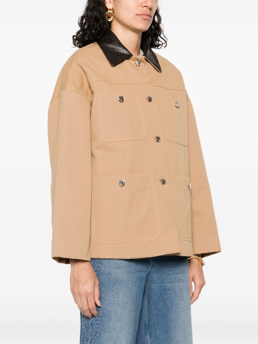 leather-collar cotton jacket - 3