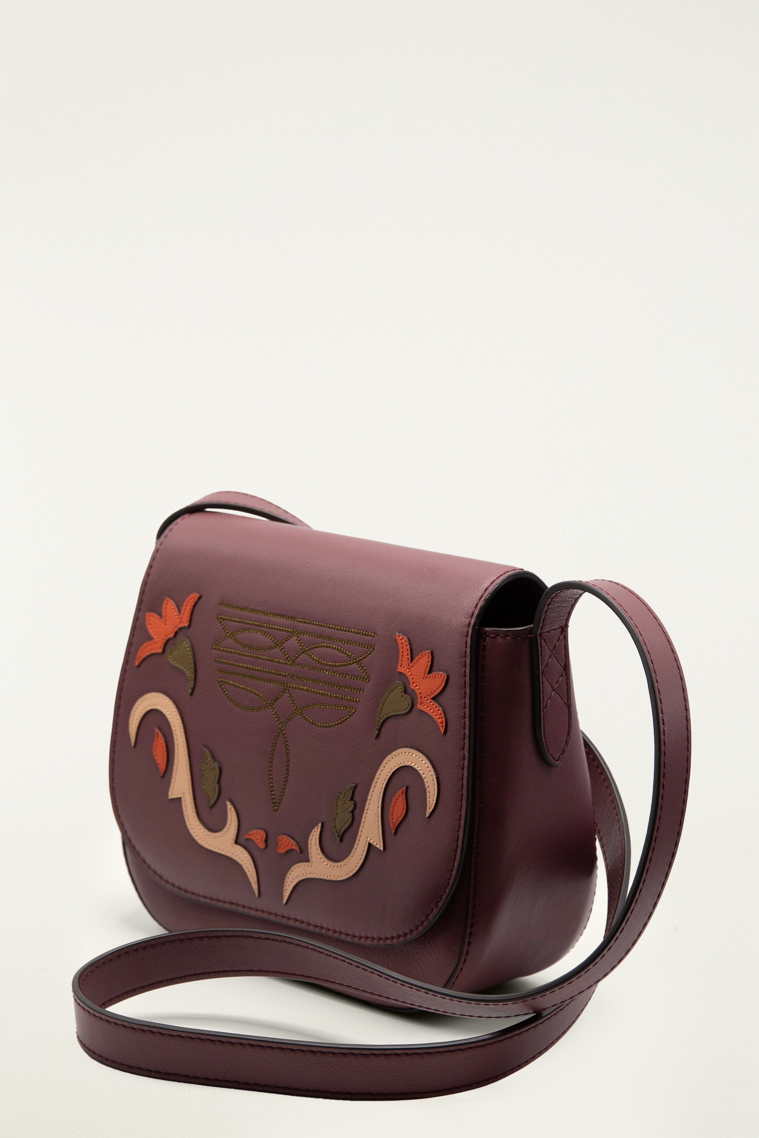Burgundy Western Embroidered Leather Crossbody Bag - 2
