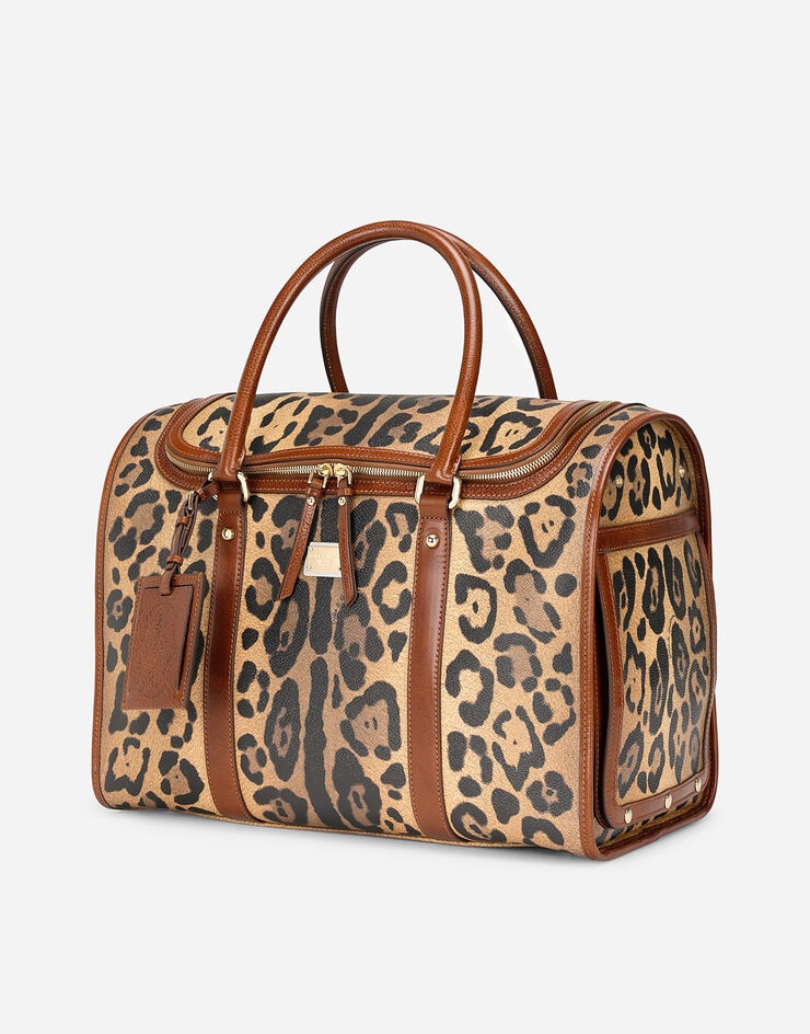 Small pet carrier bag in leopard-print Crespo with branded plate - 6