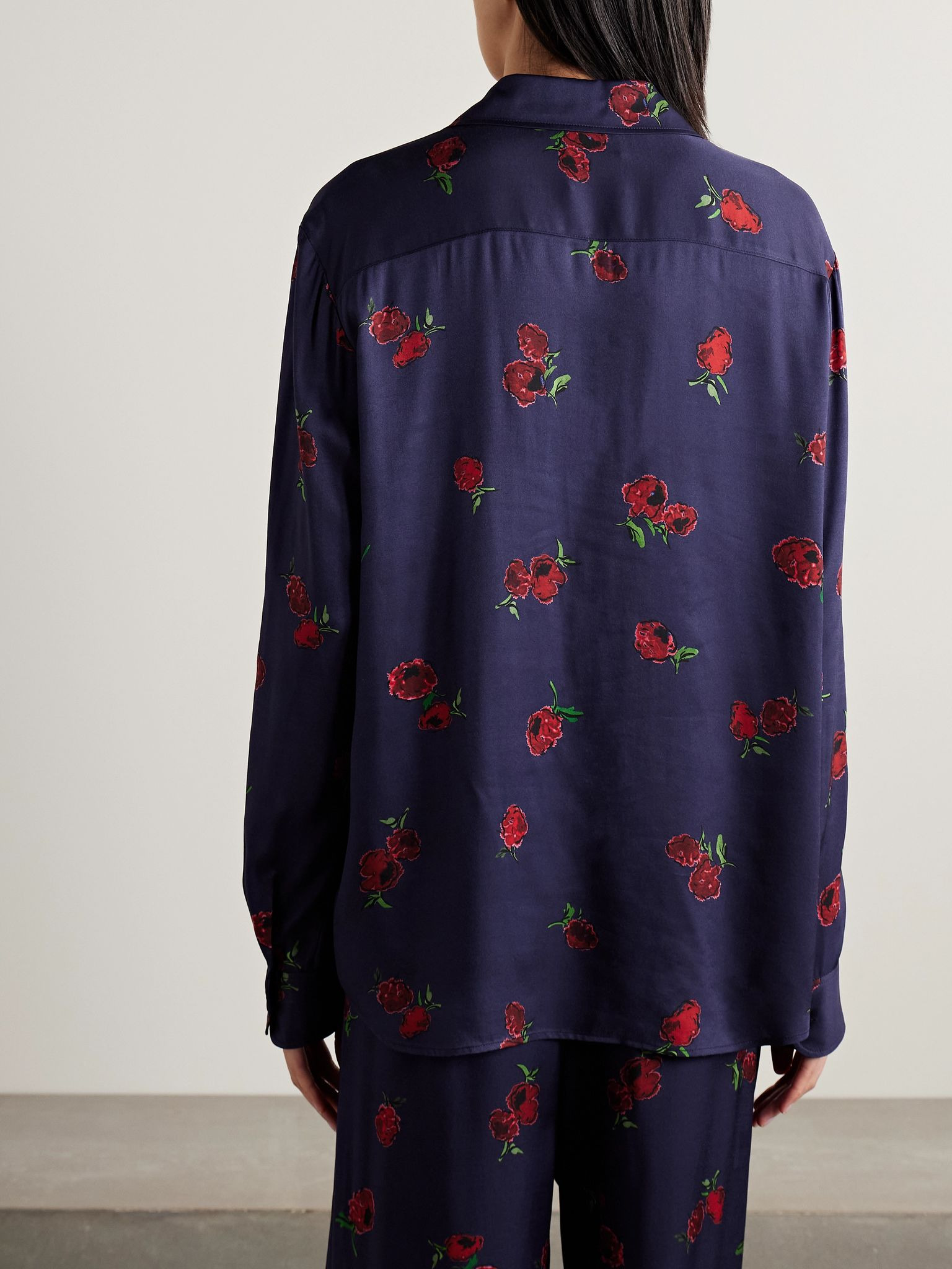 Argo printed silk-twill shirt Navy - 3