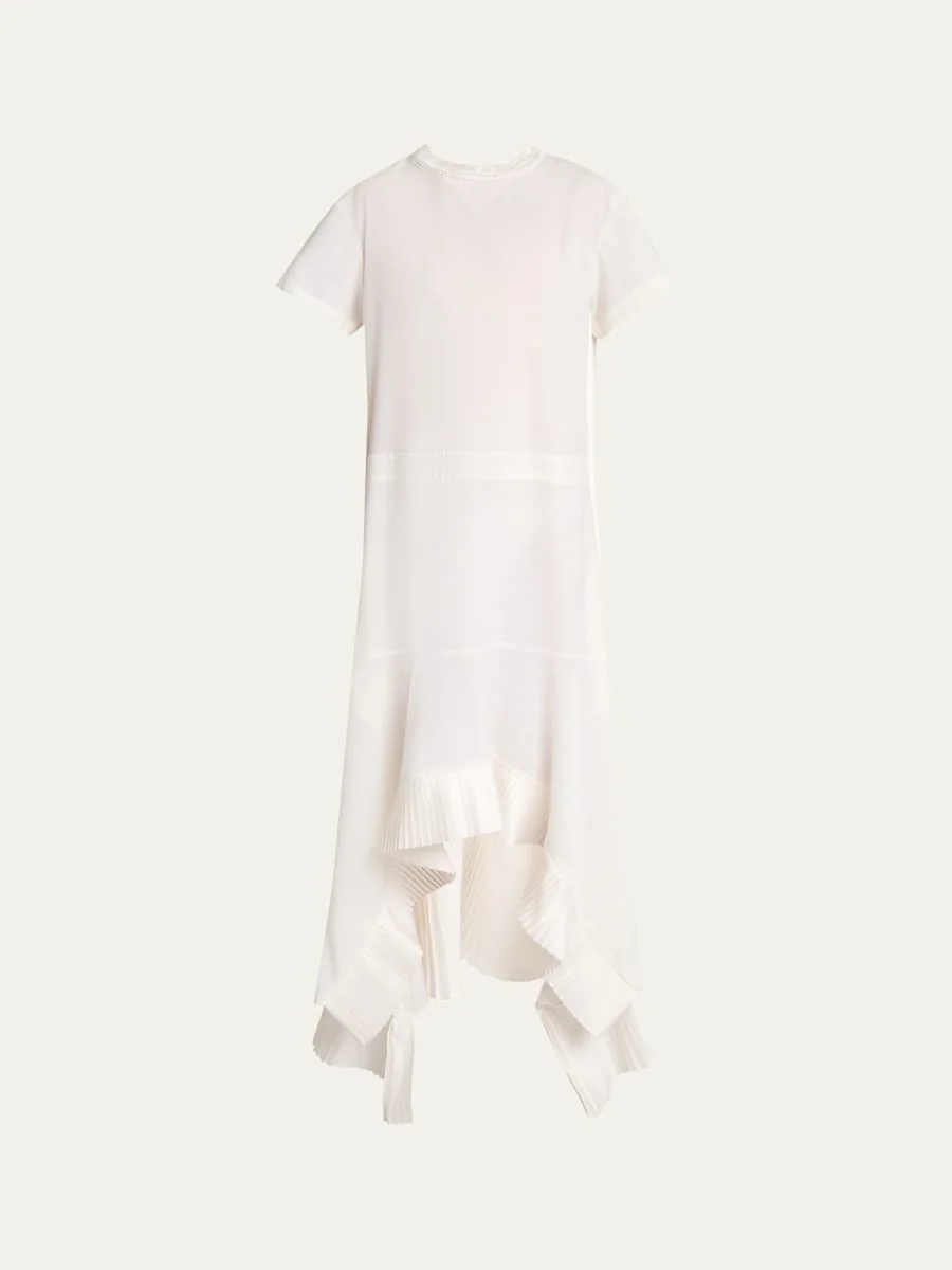 Short-Sleeve Pleated Handkerchief Midi Dress - 1