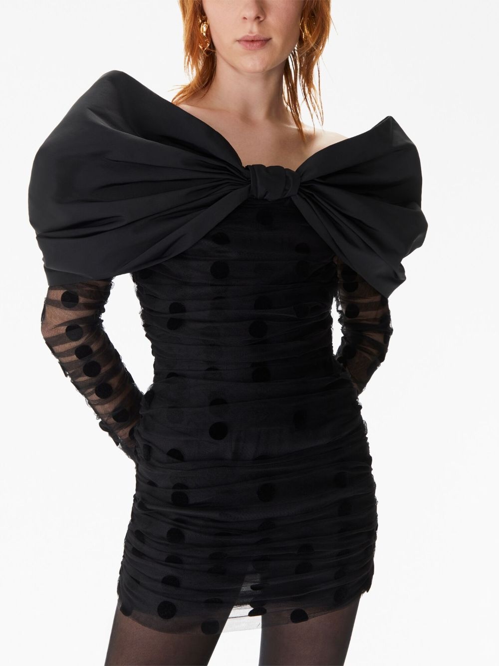 oversized-bow neckline tulle dress - 4