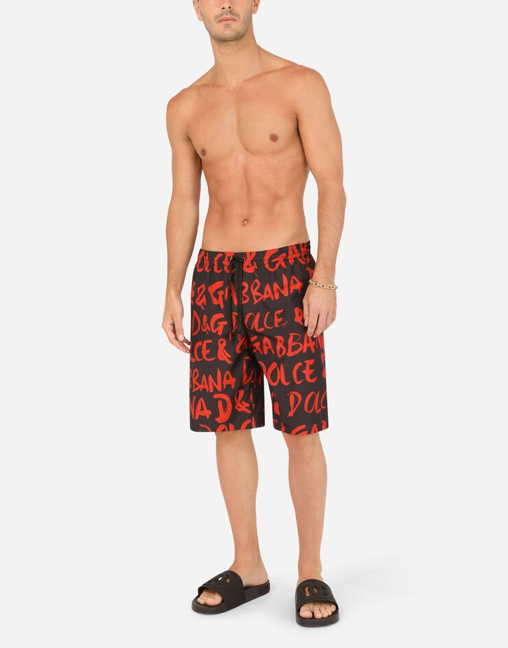 Long swim trunks with logo print - 2