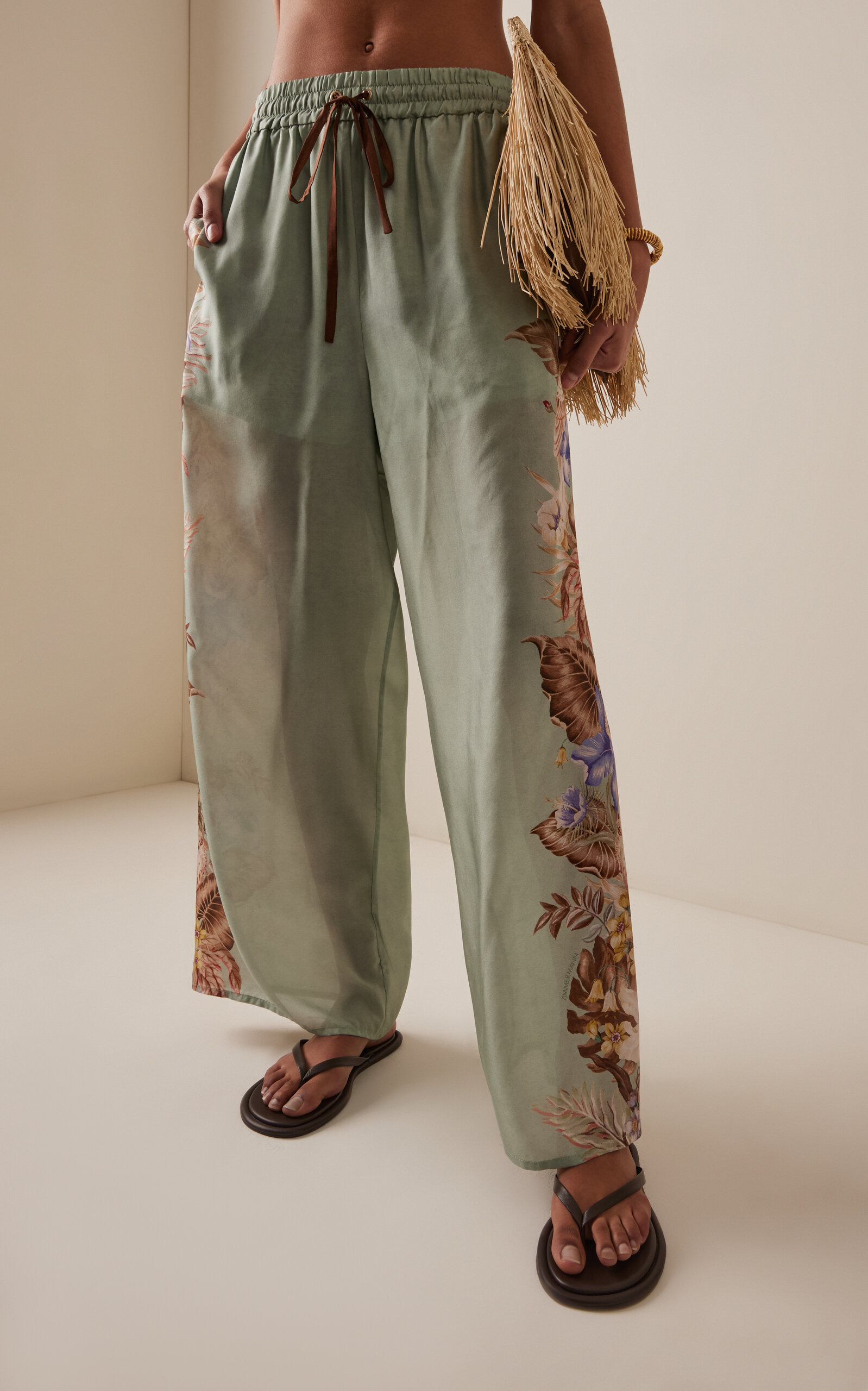 Coco Silk Organza Wide-Leg Pants green - 3