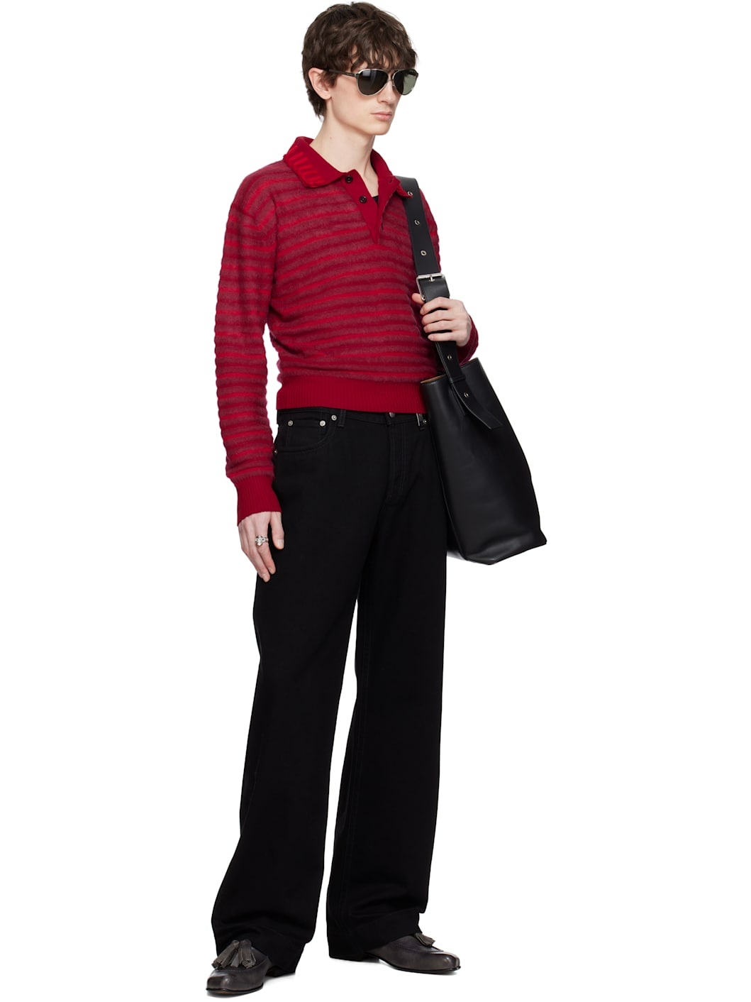 Red Stripe Knt Crop Polo - 5
