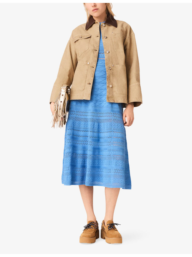 maje Collared Pleated-Back Denim Jacket outlook