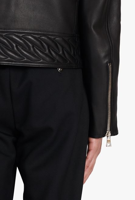 Black quilted leather biker jacket - 9