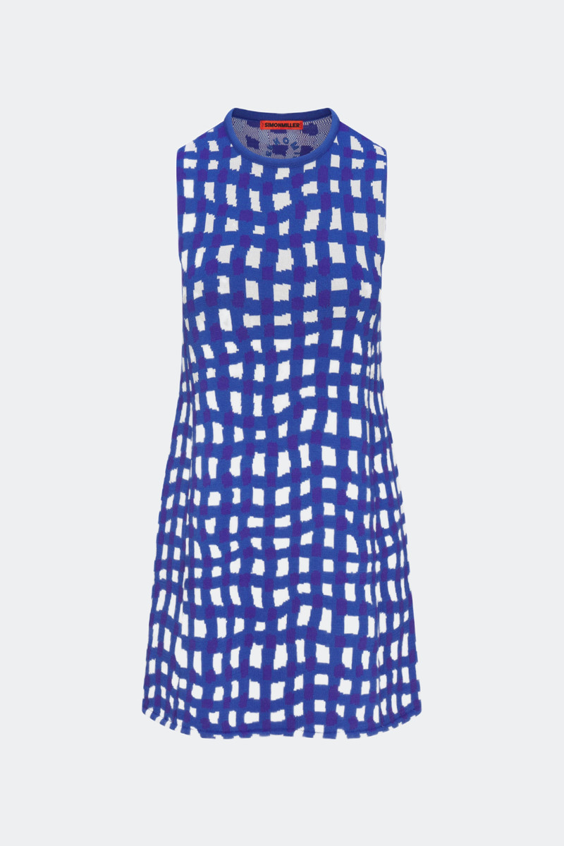 Knits By Zana Knit Mini Dress in Klein Blue Wavy Gingham 1