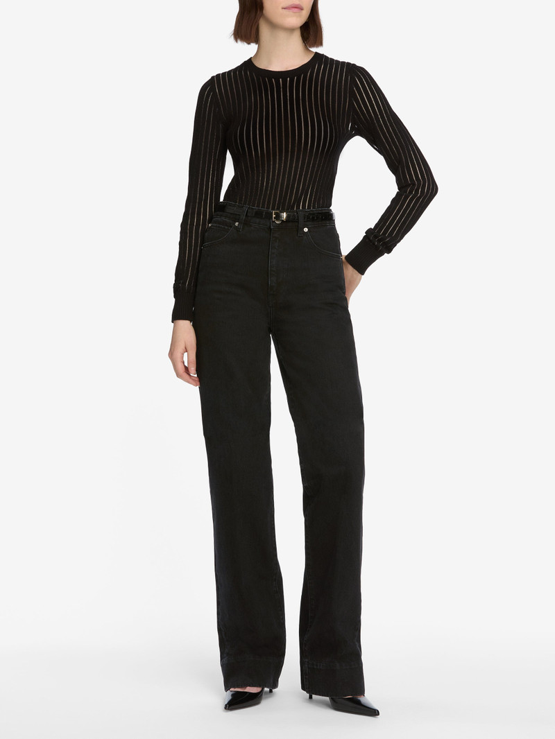 FRAME The Sheer Stripe Sweater in Black outlook