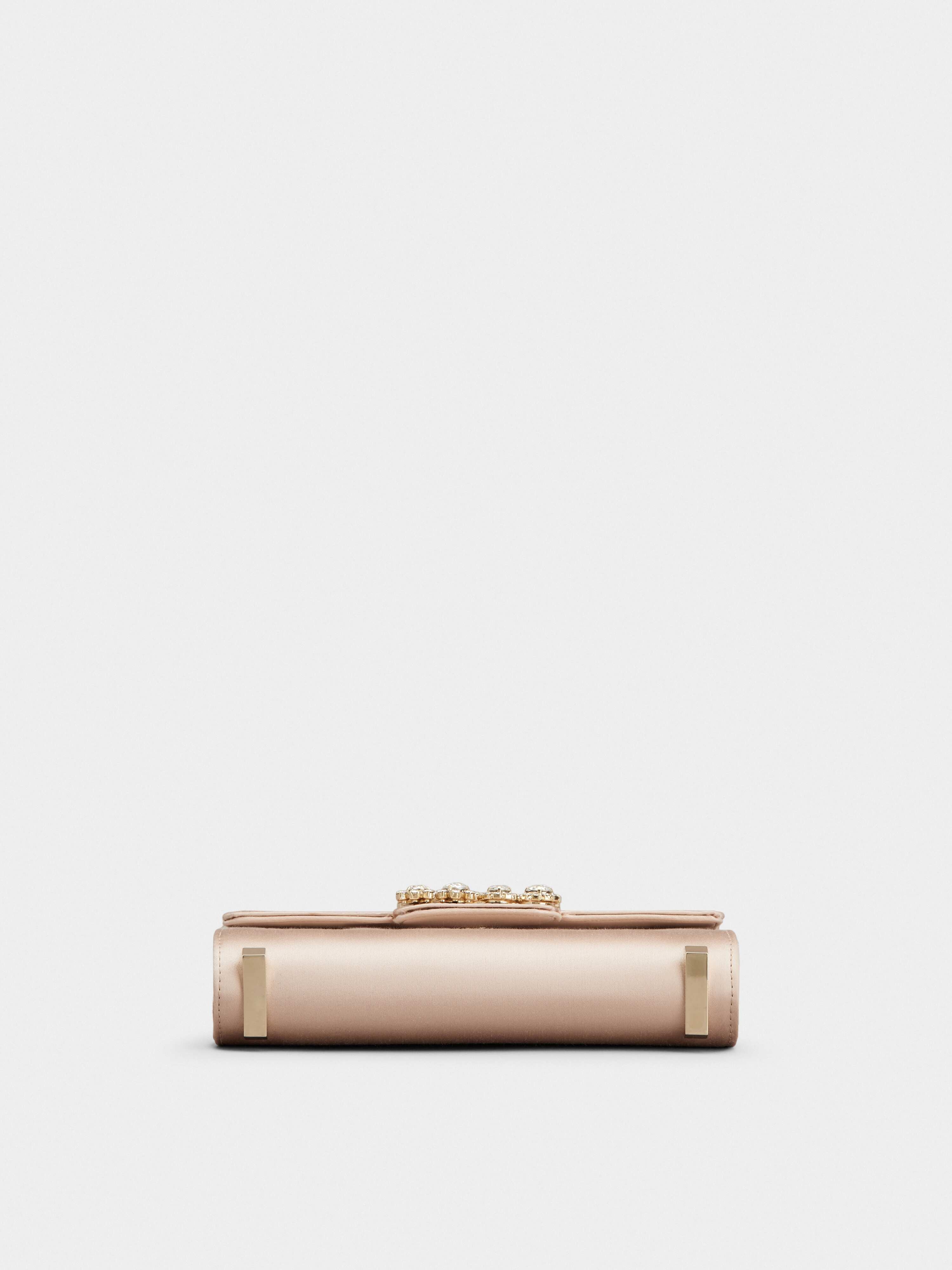 Flower Strass Jewel Buckle Clutch Bag Mini in Satin - 5