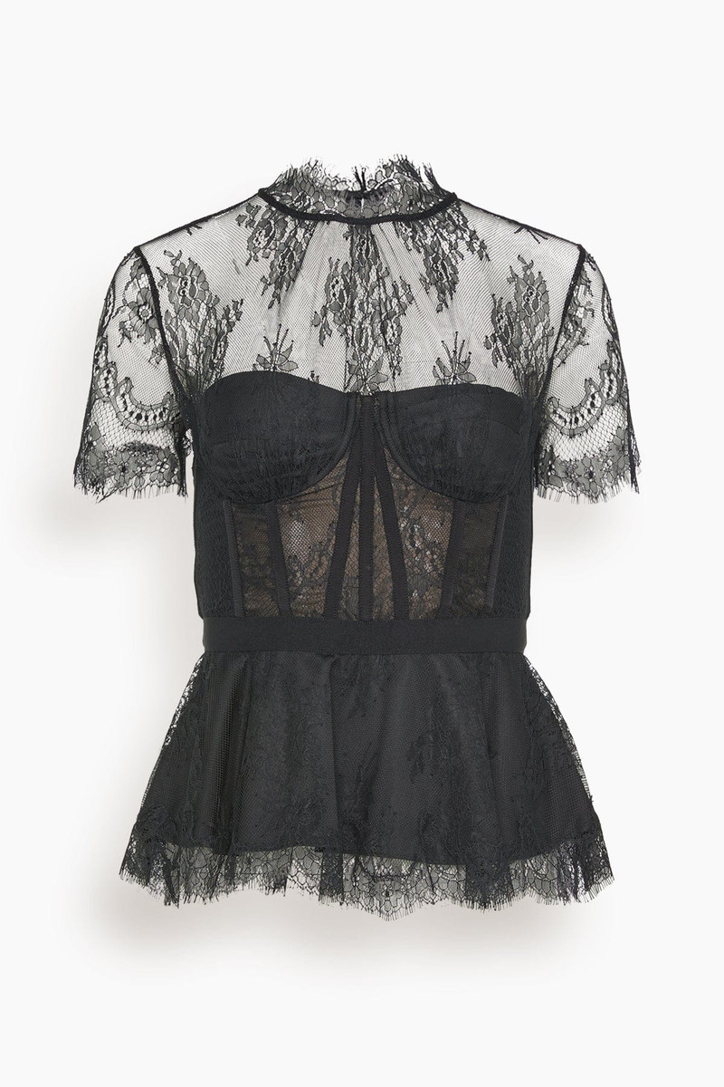 Kehlani Lace Short Sleeve Bustier Top in Black 1