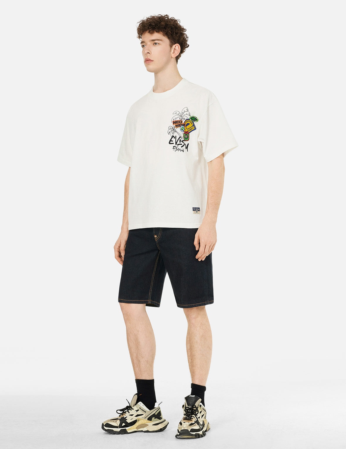 EVISU Graffiti Daicock Print Regular Fit Denim Shorts