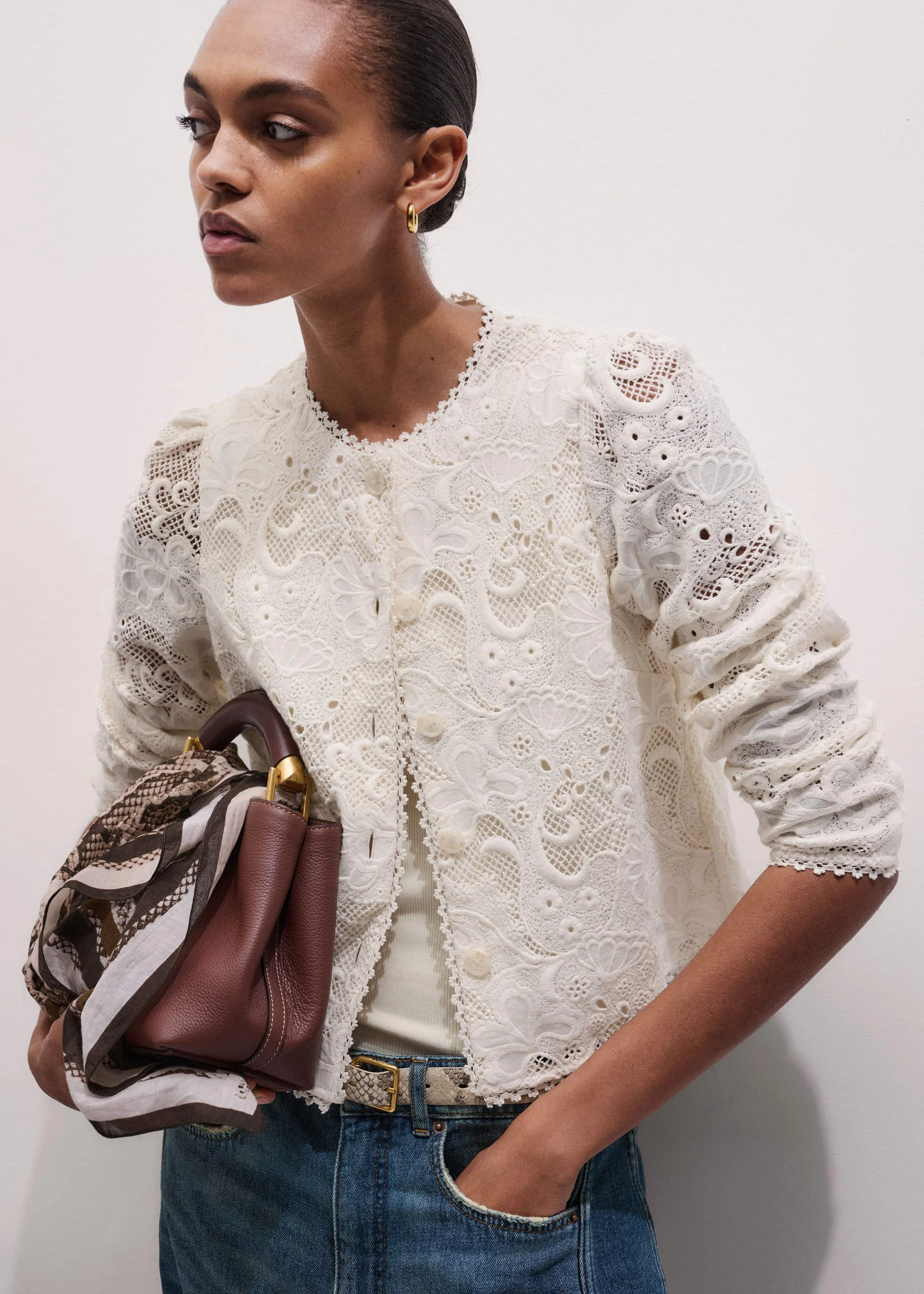 Collarless Lace Jacket - 1