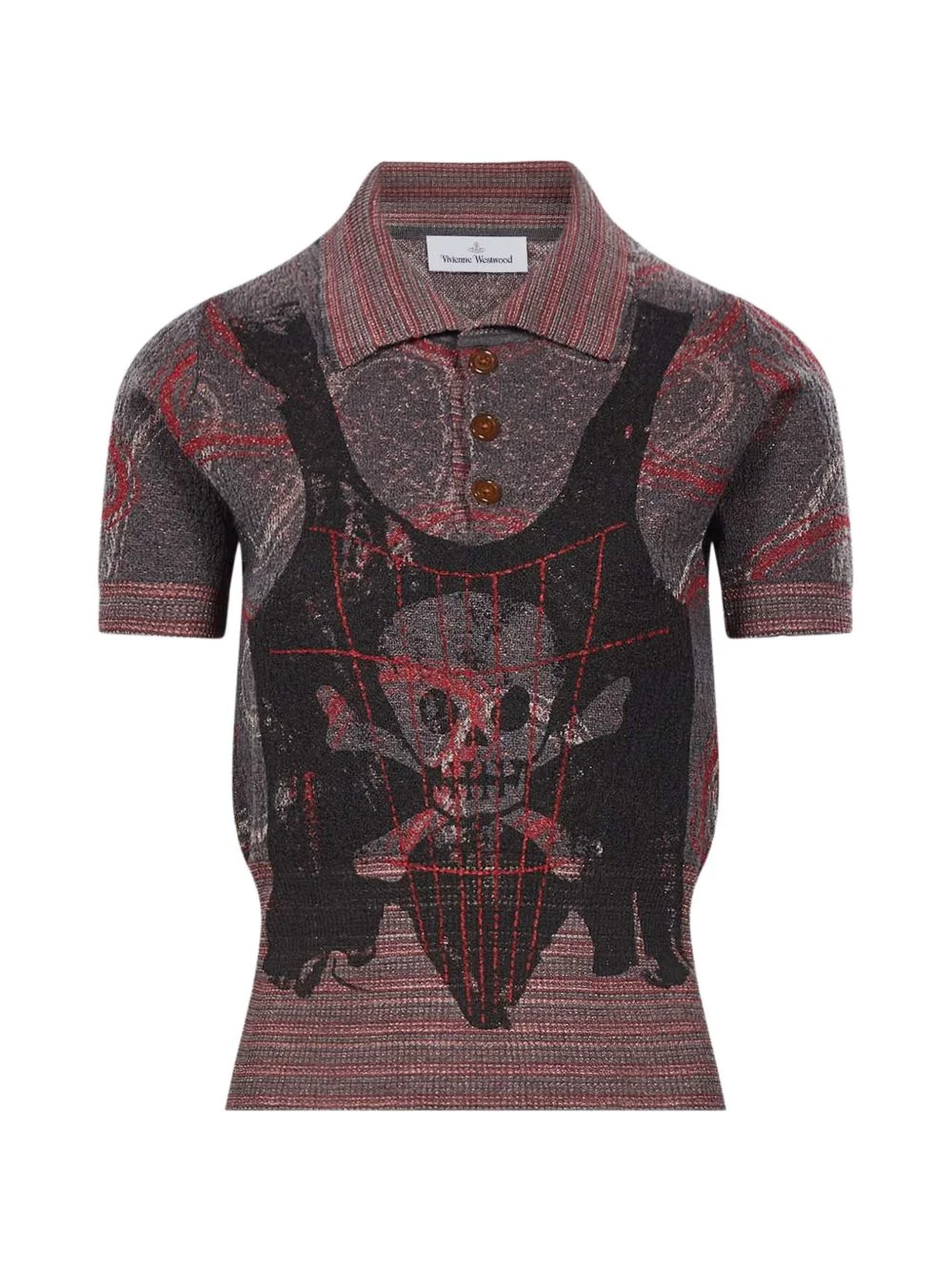 skull-print knitted polo shirt - 1