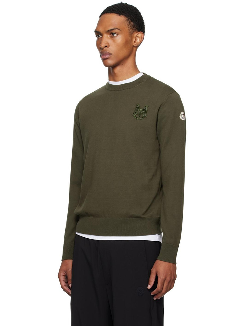 Moncler Khaki Embroidered Monogram Cotton Sweater outlook