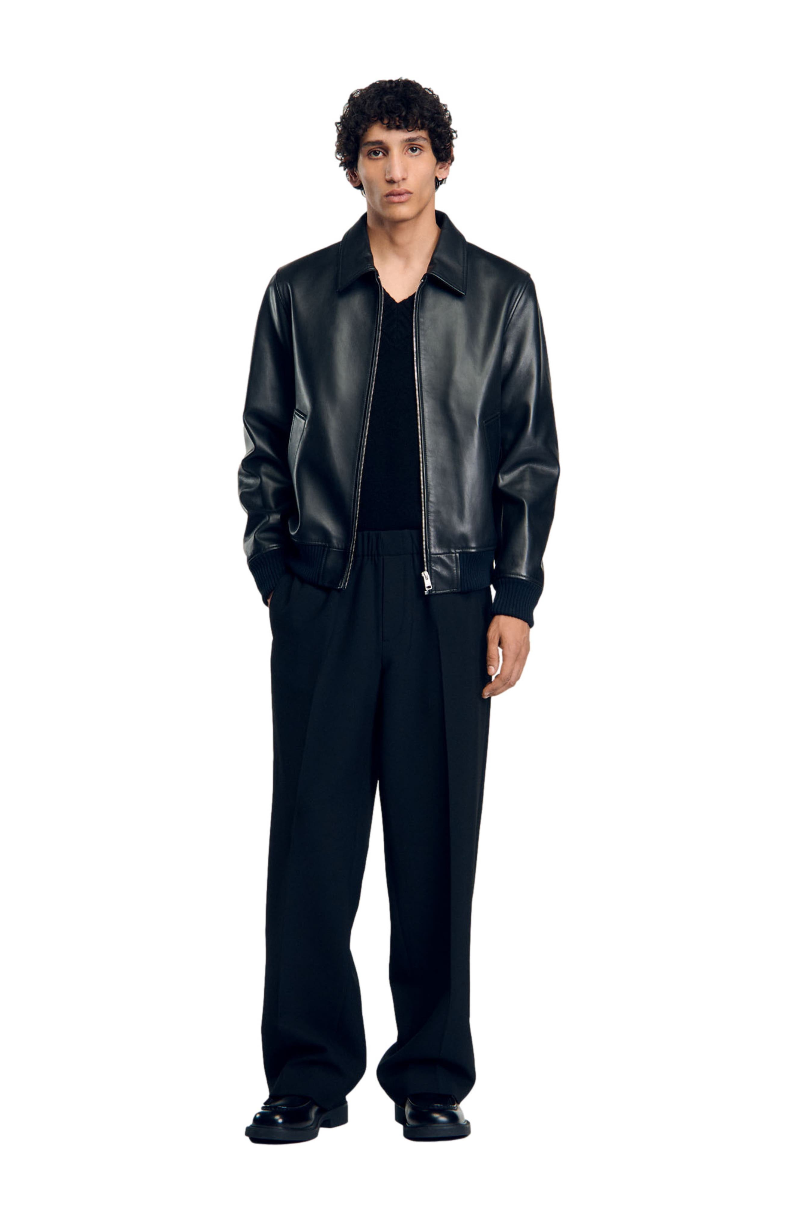 SANDRO Plain leather jacket in Black at Nordstrom - 6