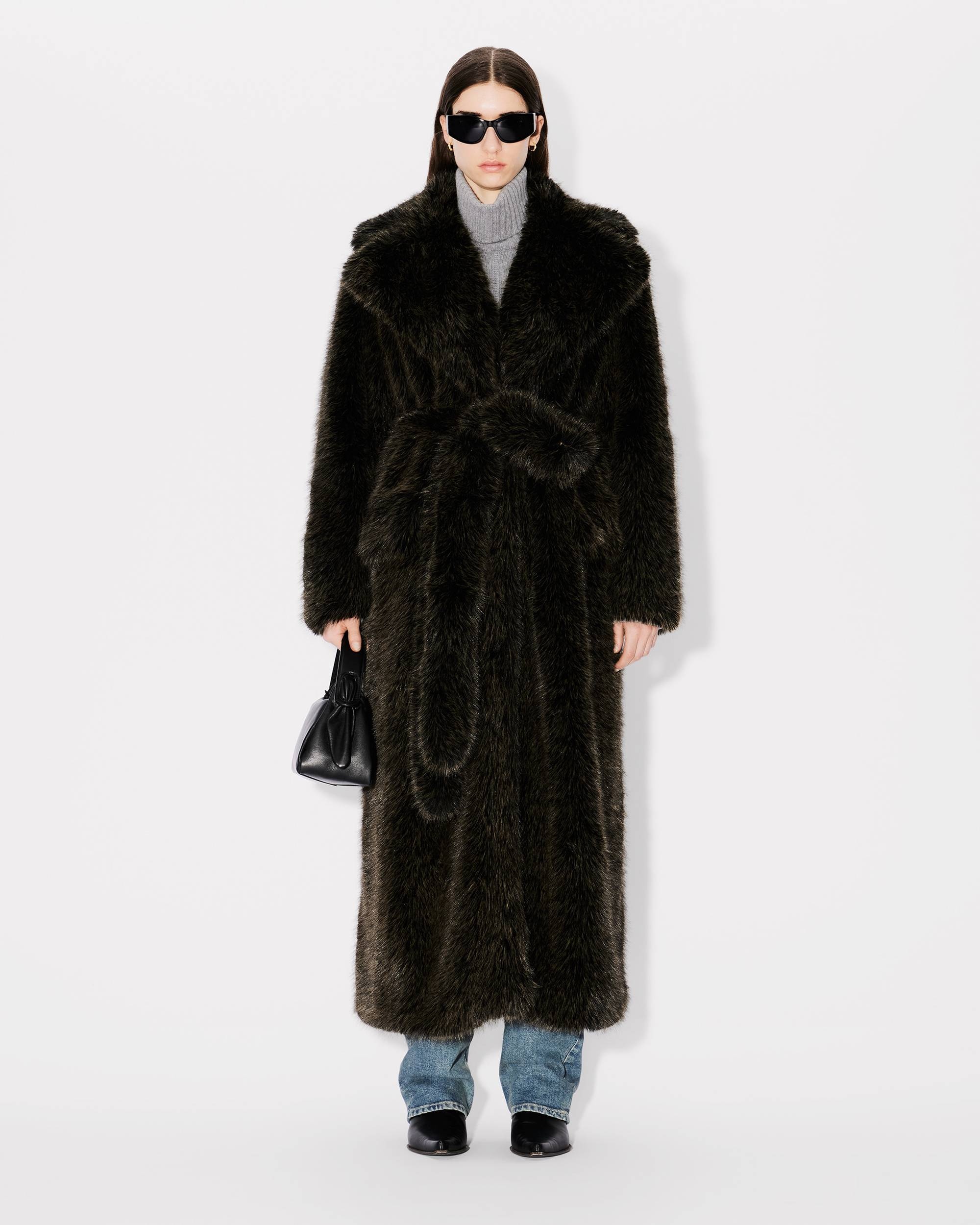 Long fake fur belted coat - 5