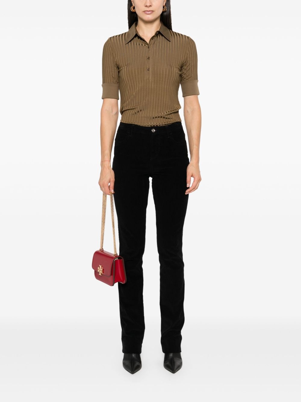 ribbed polo top - 2