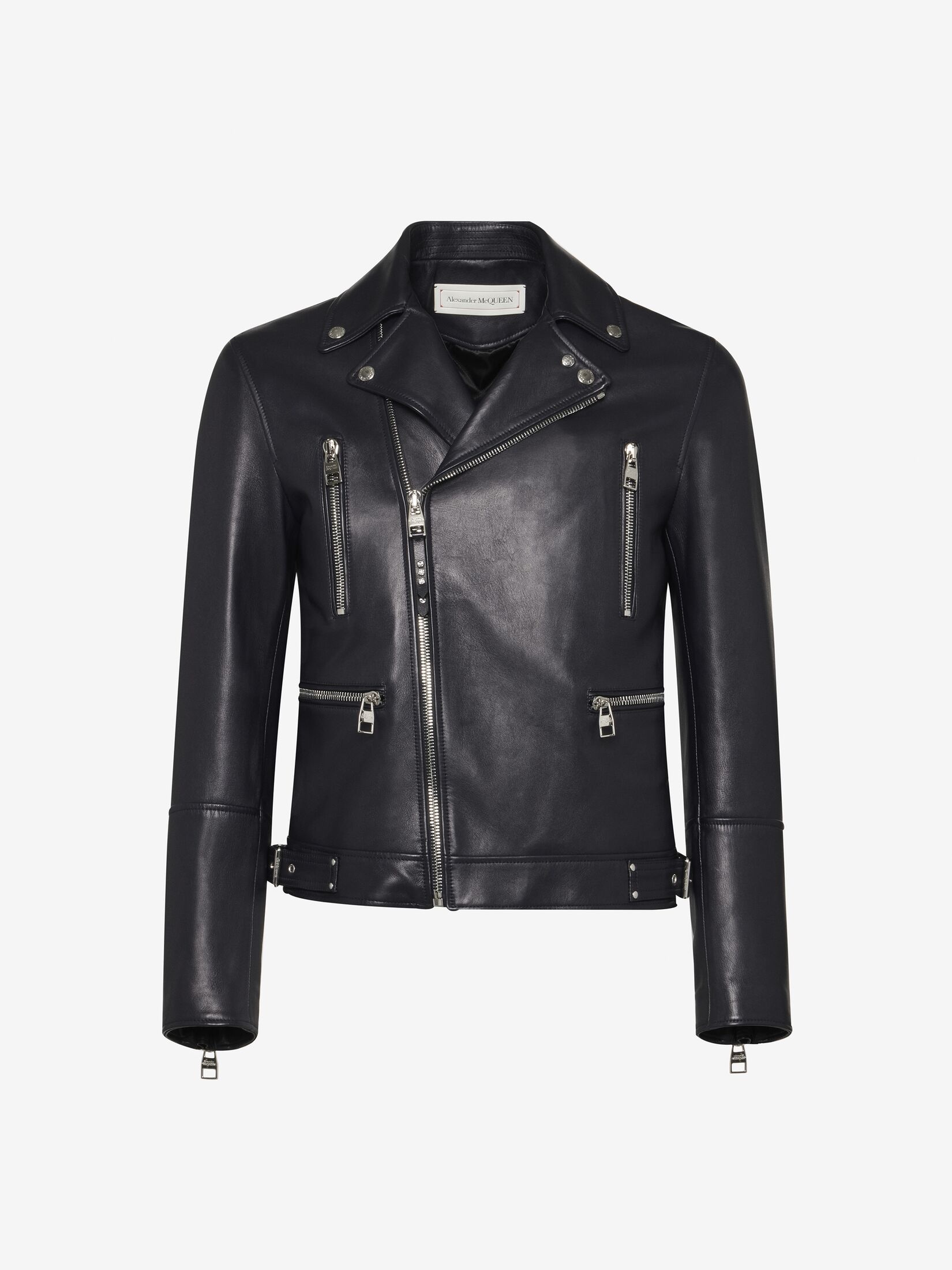 Men's Leather Biker Jacket in Navy - 1