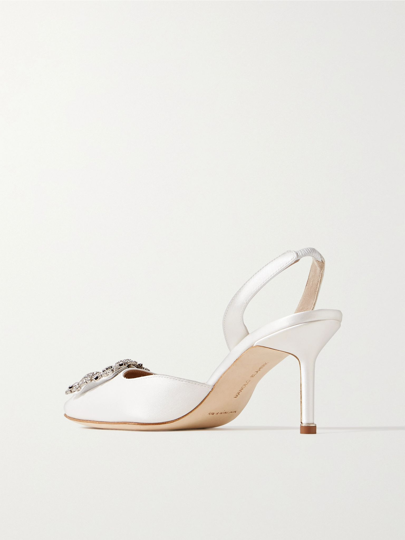 Hangisli 70 crystal-embellished satin slingback pumps White - 3