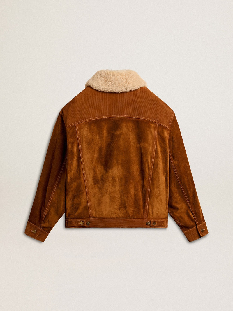 Golden Goose Women's jacket in tobacco-colored split leather with a shearling collar outlook