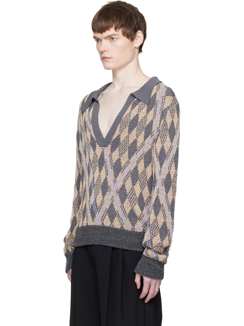 Dries Van Noten Gray & Beige Knit Polo outlook