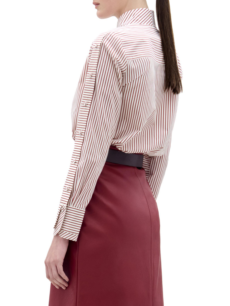 Women's Pinstripe Floral Appliqué Cotton Blouse - Cranberry Stripes 4