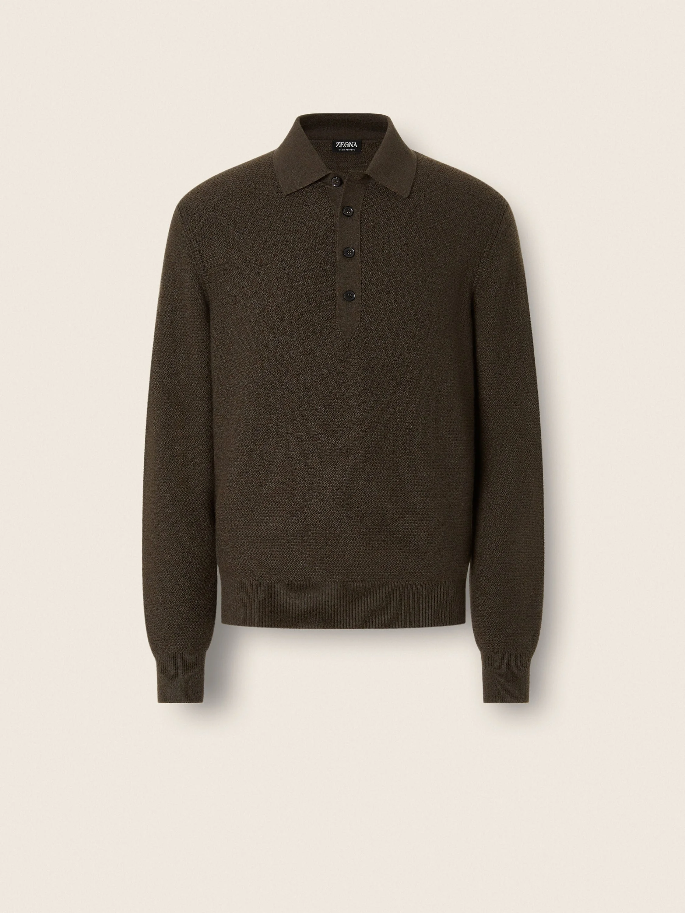 DARK OLIVE GREEN MÉLANGE OASI CASHMERE POLO SHIRT - 1