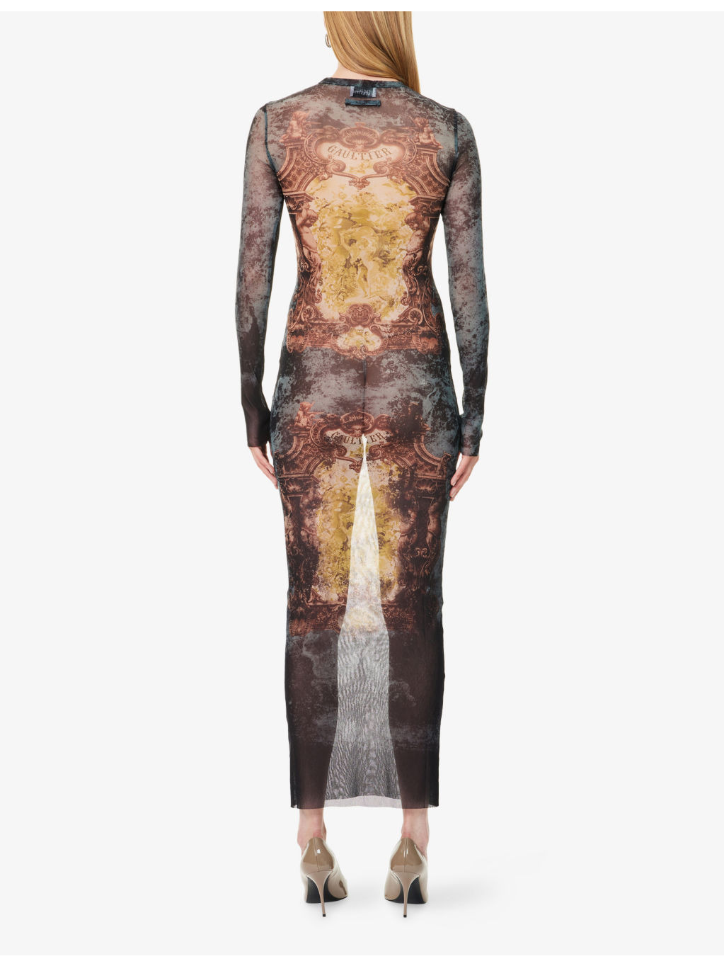 Printed Long-Sleeves Woven Midi Dress - 4