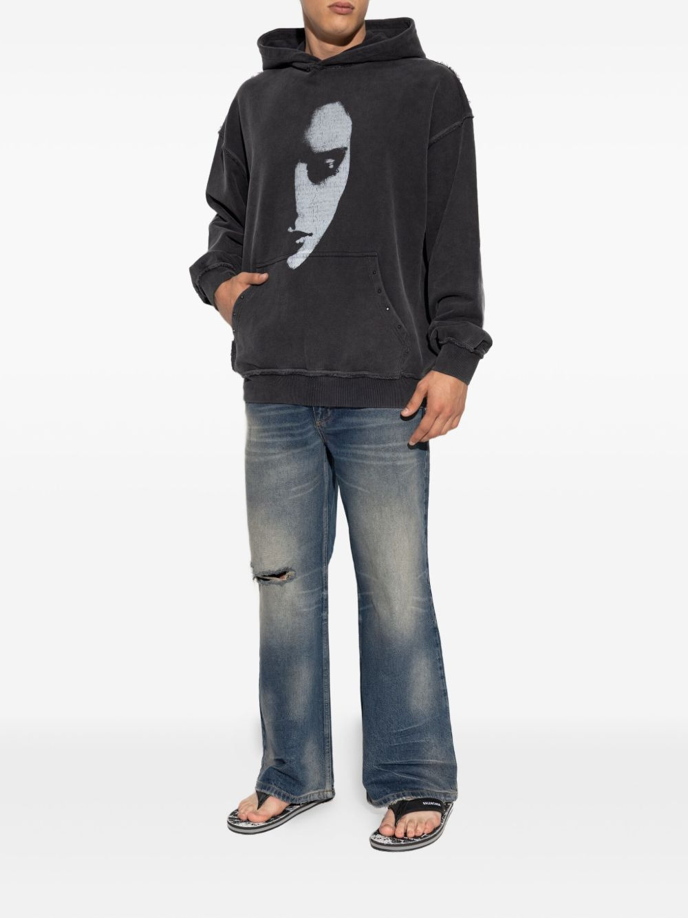 face-print studded hoodie - 2