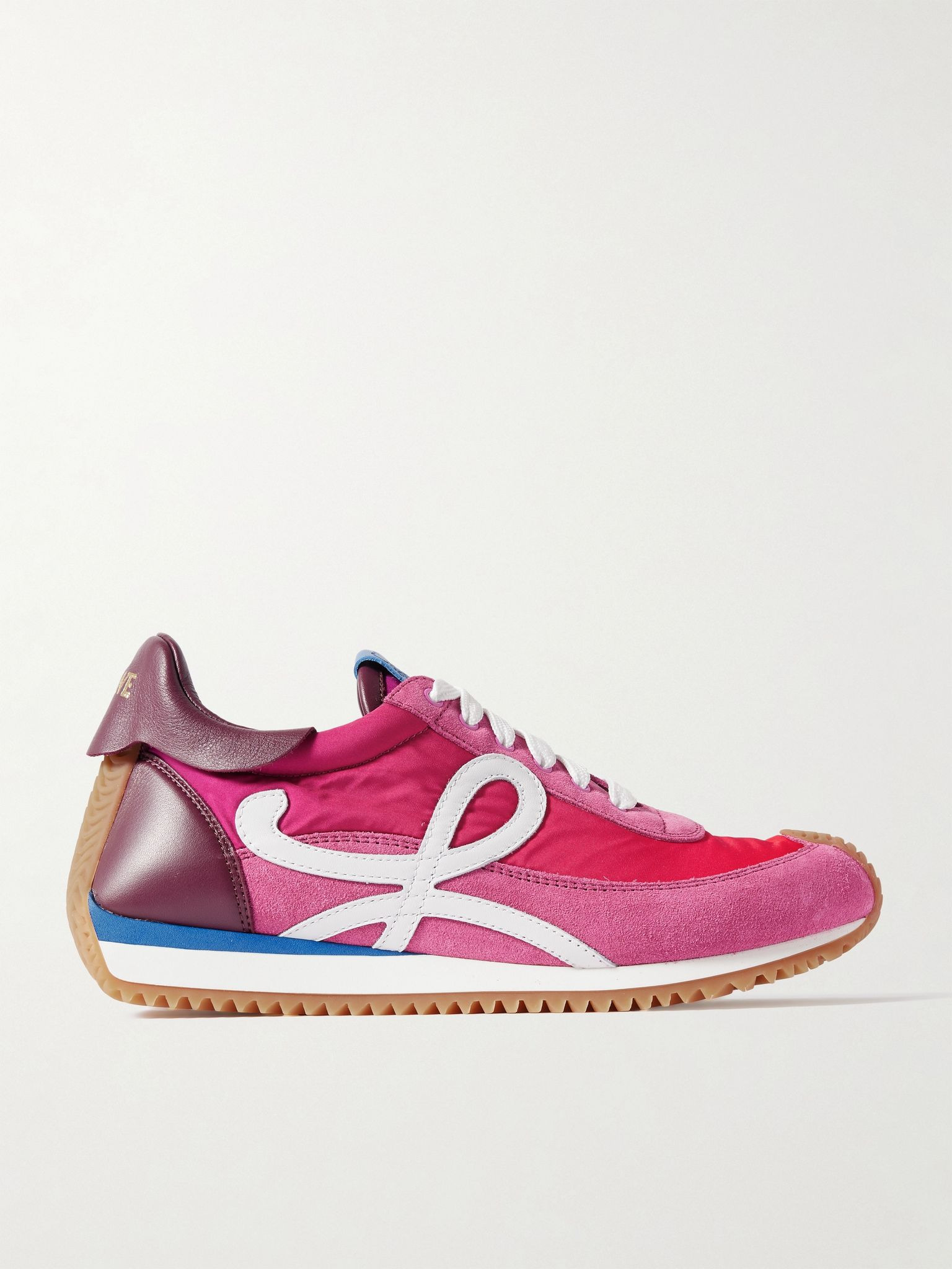 Flow Runner 2.0 leather-trimmed shell and suede sneakers Bright pink - 1