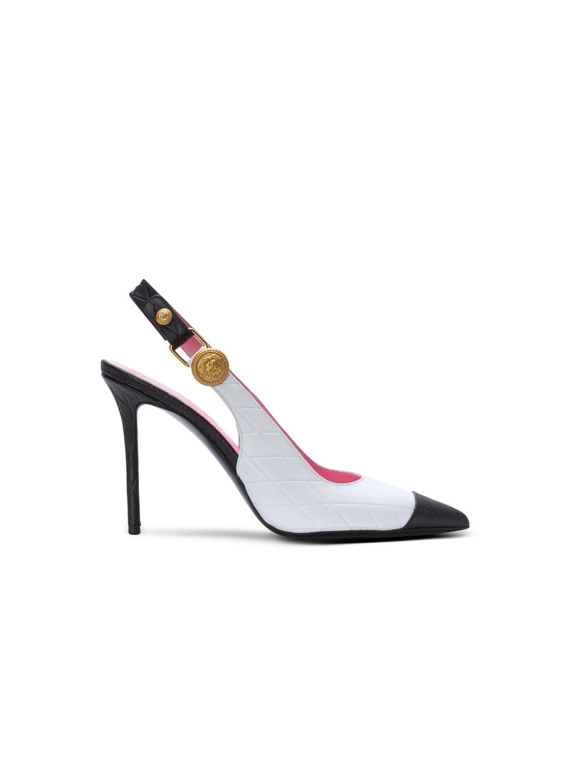 Two-tone calfskin Eva pumps with an embossed grid motif 1