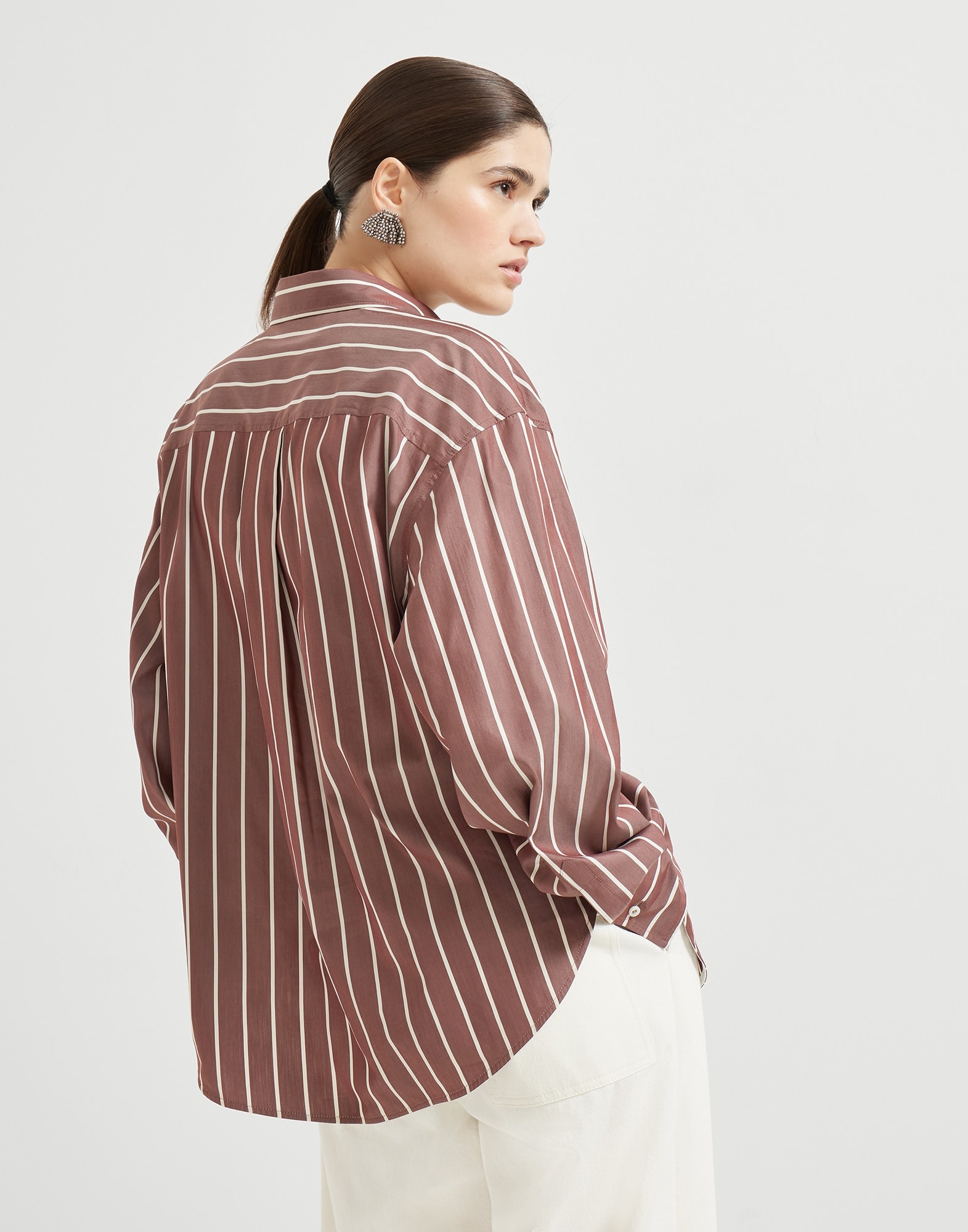 Striped cotton and silk poplin shirt with shiny trims - 2